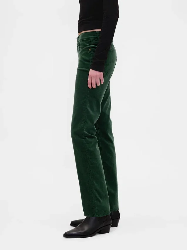 Pantalones rectos ajustados de terciopelo de talle bajo estilo de los 90