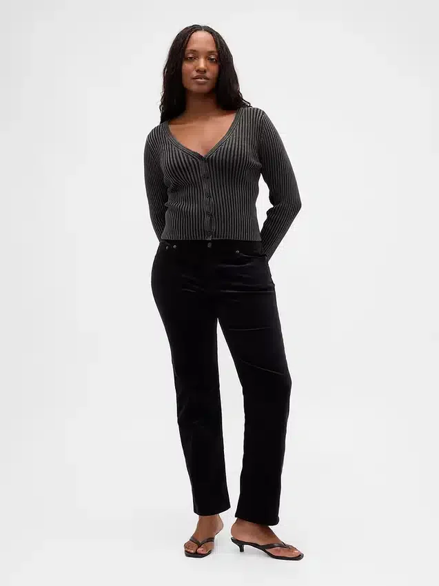 Pantalones rectos ajustados de terciopelo de talle bajo estilo de los 90