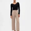 Pantalones rectos de cintura alta de sarga hasta el tobillo