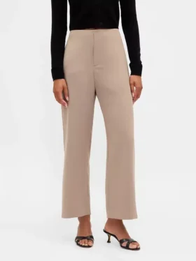 Pantalones rectos de cintura alta de sarga hasta el tobillo