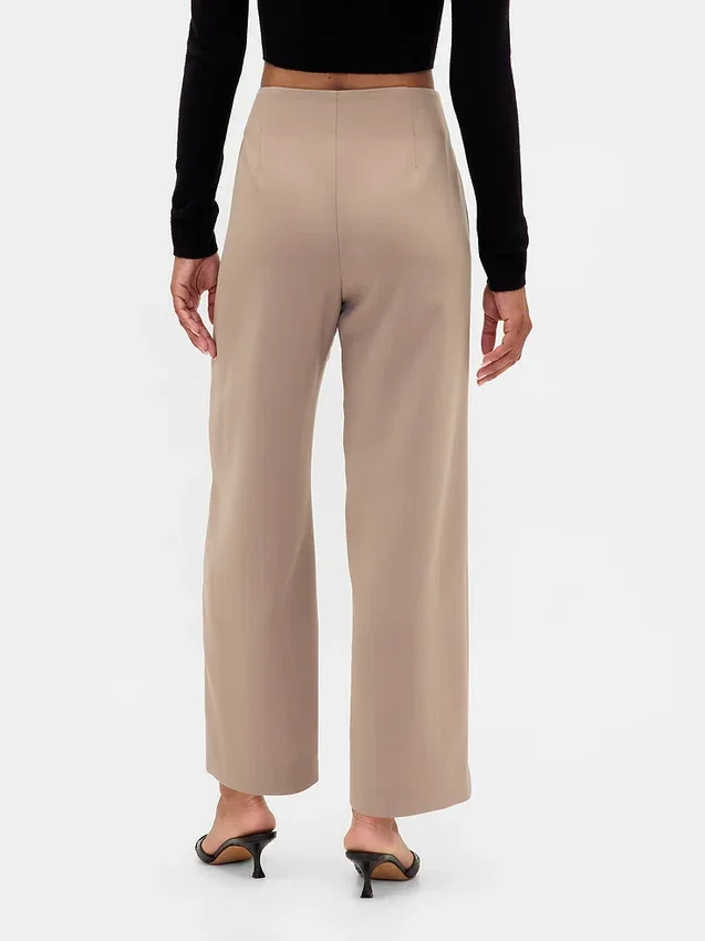 Pantalones rectos de cintura alta de sarga hasta el tobillo
