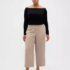 Pantalones rectos de cintura alta de sarga hasta el tobillo