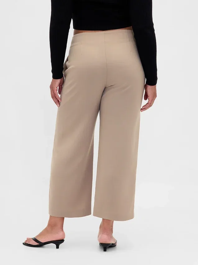 Pantalones rectos de cintura alta de sarga hasta el tobillo
