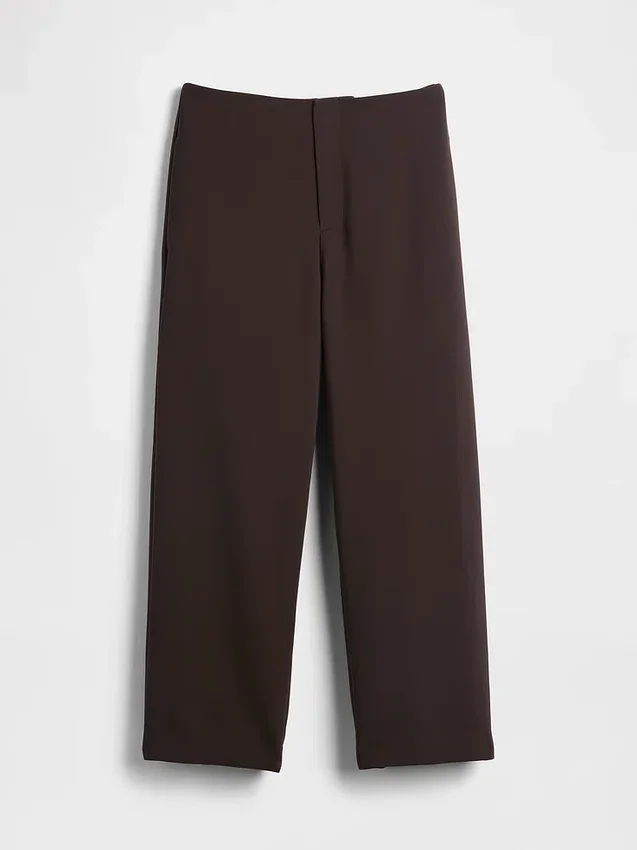 Pantalones rectos de cintura alta de sarga hasta el tobillo