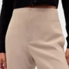 Pantalones rectos de cintura alta de sarga hasta el tobillo