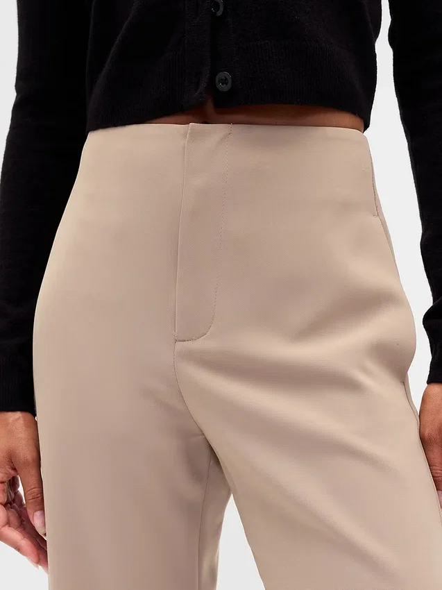 Pantalones rectos de cintura alta de sarga hasta el tobillo