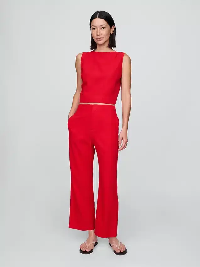 Pantalones rectos holgados hasta el tobillo de mezcla de lino
