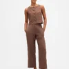 Pantalones rectos holgados hasta el tobillo de mezcla de lino
