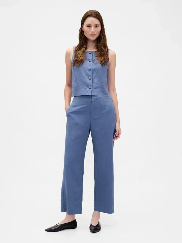 Pantalones rectos holgados hasta el tobillo de mezcla de lino