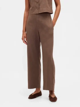 Pantalones rectos holgados hasta el tobillo de mezcla de lino