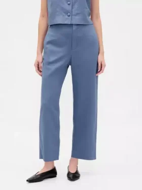 Pantalones rectos holgados hasta el tobillo de mezcla de lino