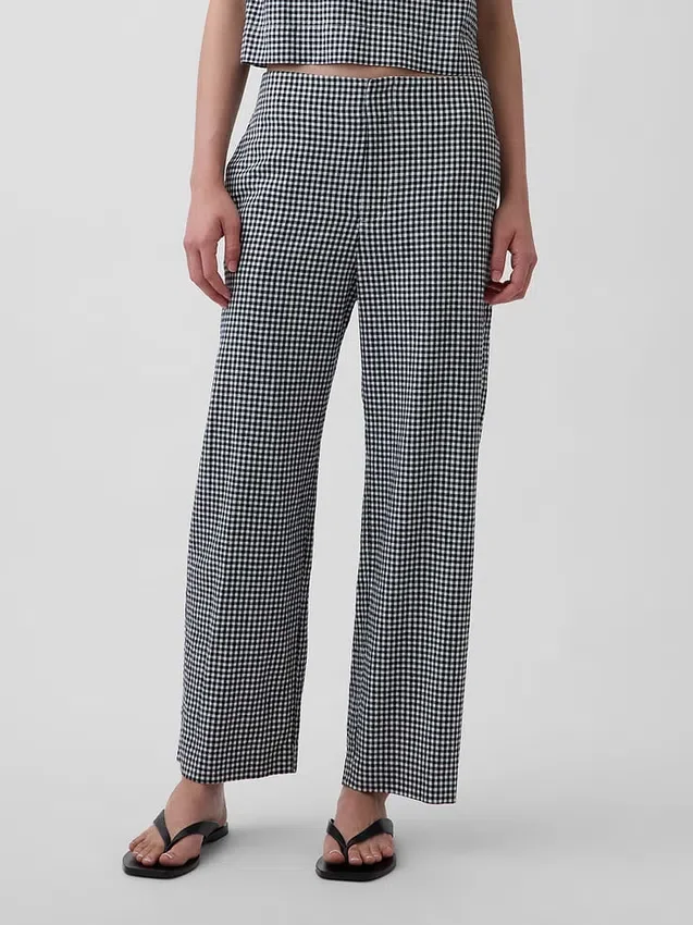 Pantalones rectos holgados hasta el tobillo de mezcla de lino