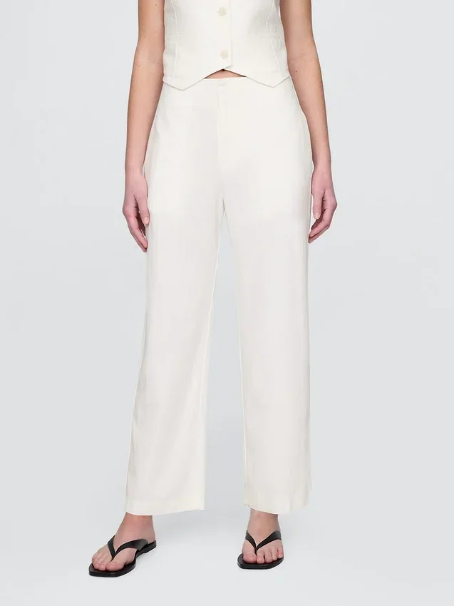 Pantalones rectos holgados hasta el tobillo de mezcla de lino