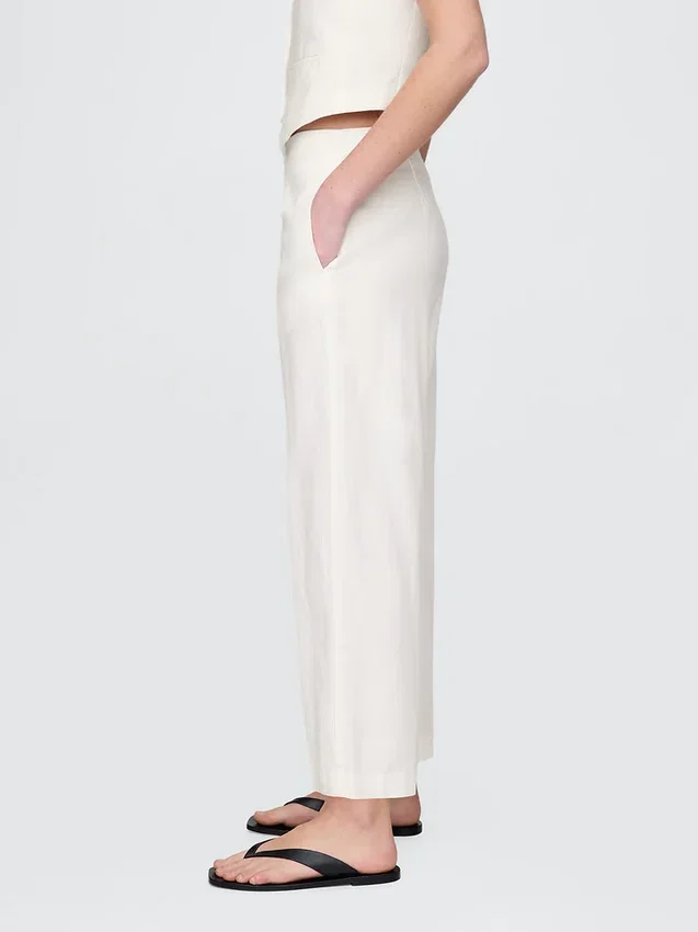 Pantalones rectos holgados hasta el tobillo de mezcla de lino