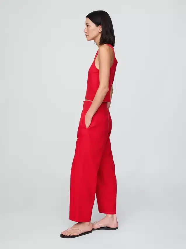 Pantalones rectos holgados hasta el tobillo de mezcla de lino
