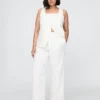 Pantalones rectos holgados hasta el tobillo de mezcla de lino
