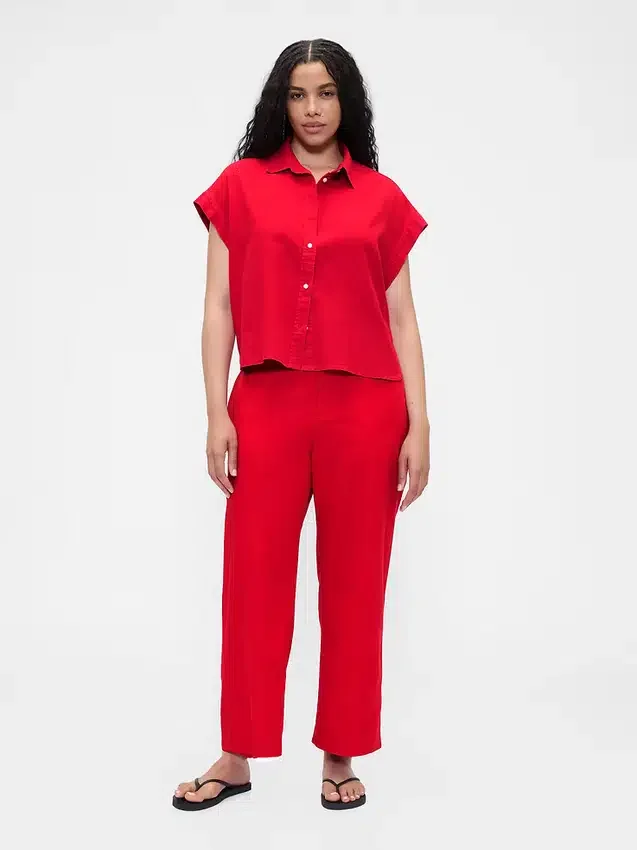 Pantalones rectos holgados hasta el tobillo de mezcla de lino