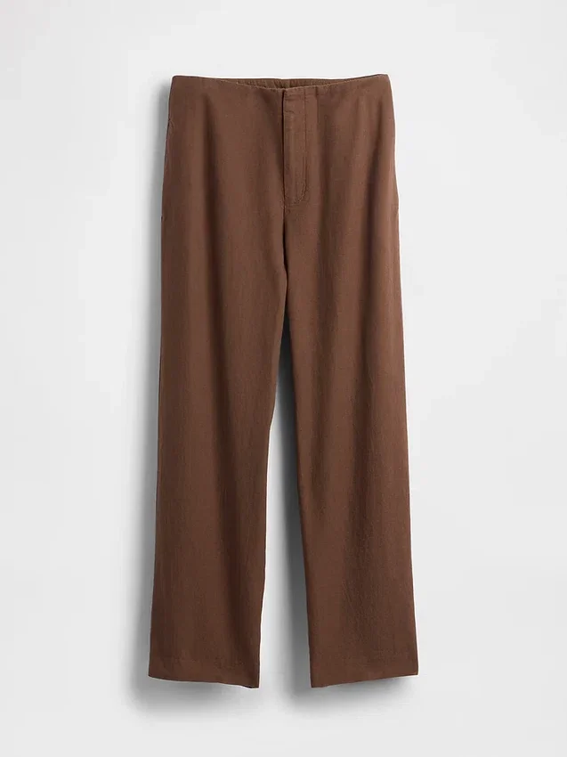 Pantalones rectos holgados hasta el tobillo de mezcla de lino