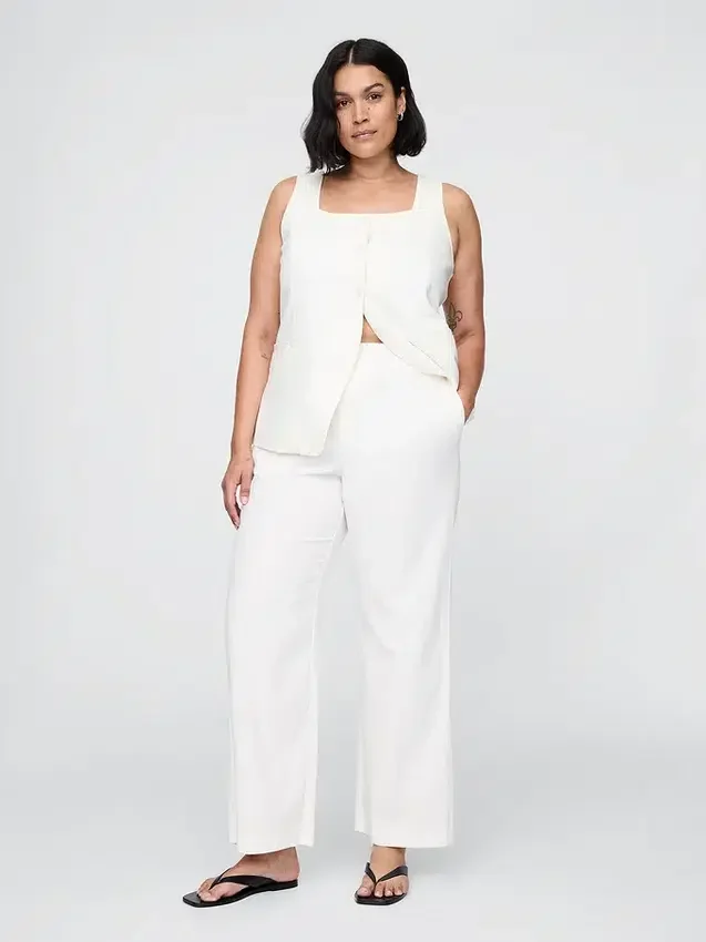Pantalones rectos holgados hasta el tobillo de mezcla de lino