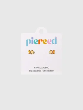 Pendientes de rosca con forma de pececito dorado para orejas perforadas