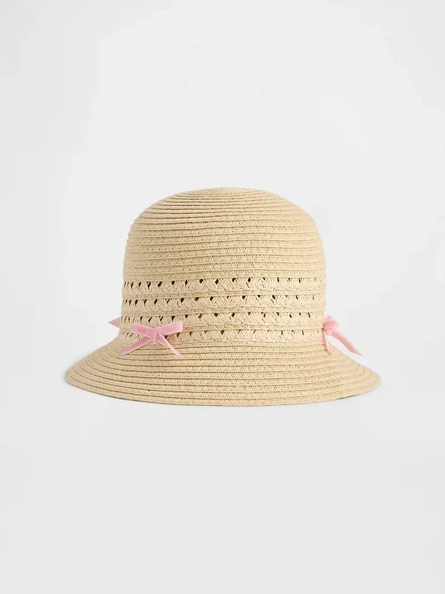 Sombrero de paja con moño para bebés y niños