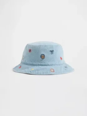 Sombrero de pescador de mezclilla bordado para bebés y niños
