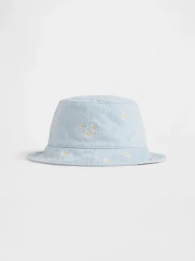 Sombrero de pescador de mezclilla con margaritas para bebés y niños pequeños