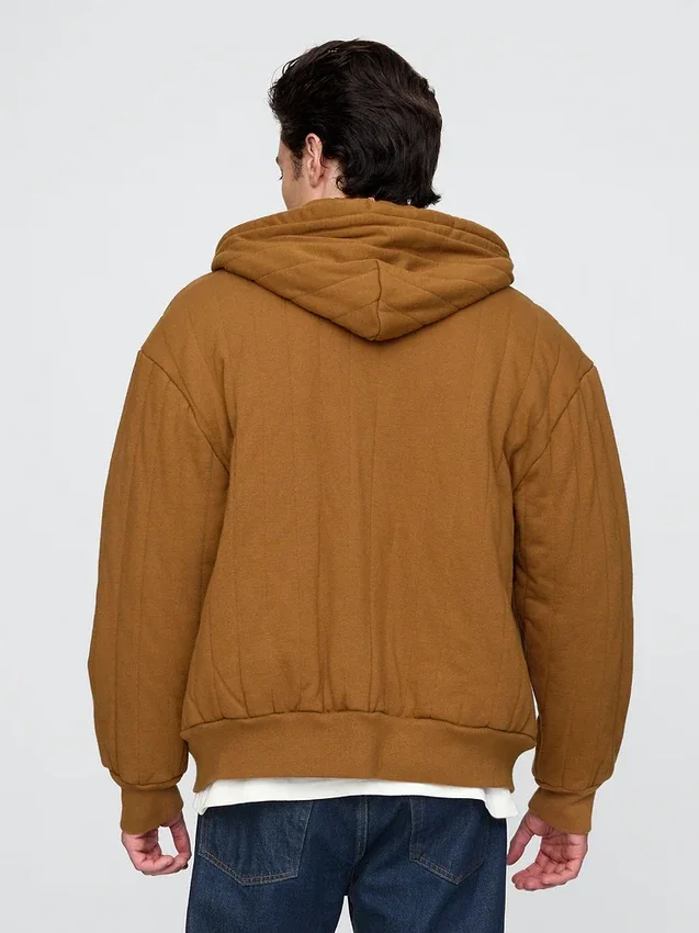 Sudadera con capucha acolchada y forro tipo waffle