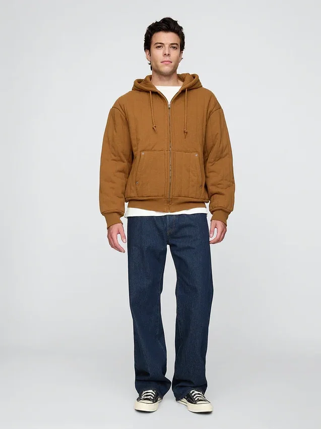 Sudadera con capucha acolchada y forro tipo waffle
