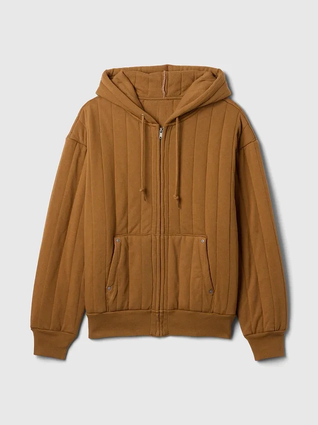 Sudadera con capucha acolchada y forro tipo waffle