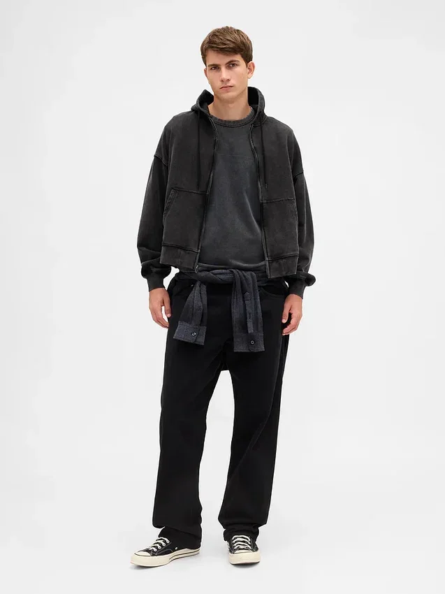 Sudadera con capucha, cremallera completa y corte corto oversize para adultos