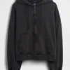 Sudadera con capucha, cremallera completa y corte corto oversize para adultos