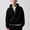 Sudadera con capucha, cremallera completa y corte corto oversize Vintagesoft