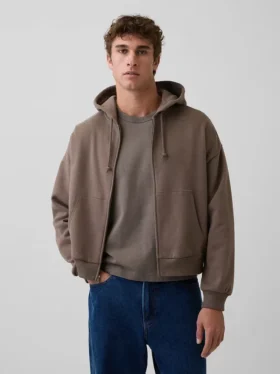 Sudadera con capucha, cremallera completa y corte corto oversize Vintagesoft