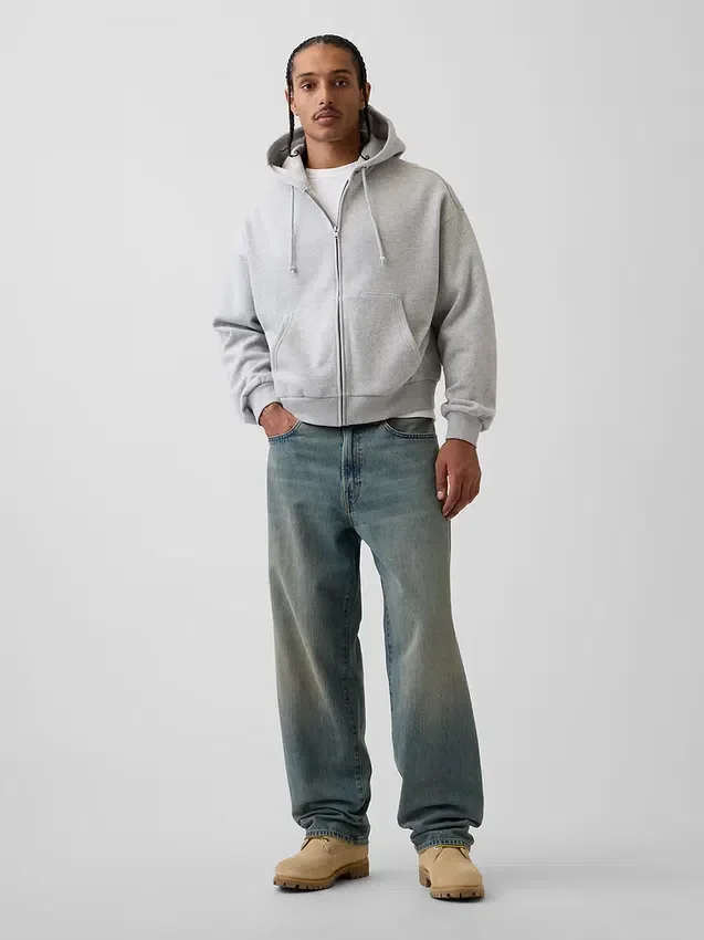 Sudadera con capucha, cremallera completa y corte corto oversize Vintagesoft