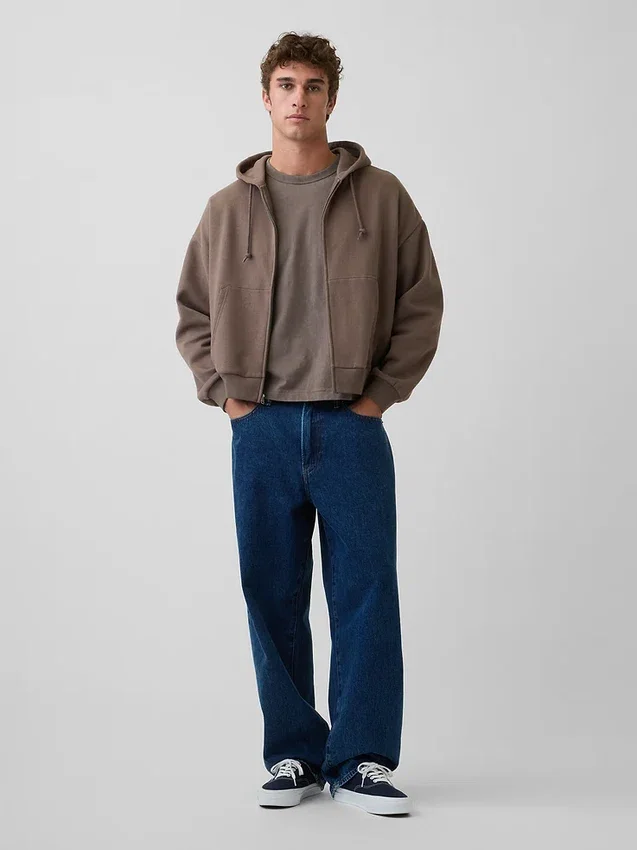 Sudadera con capucha, cremallera completa y corte corto oversize Vintagesoft
