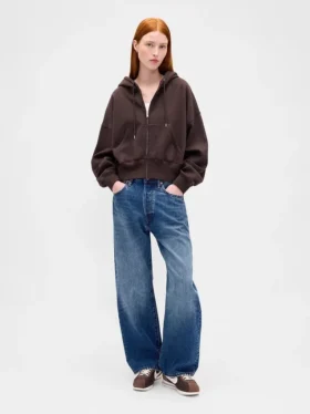 Sudadera con capucha, cremallera y corte en cuña Vintagesoft