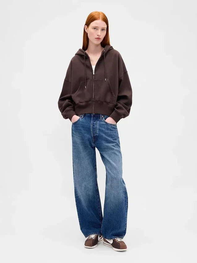 Sudadera con capucha, cremallera y corte en cuña Vintagesoft