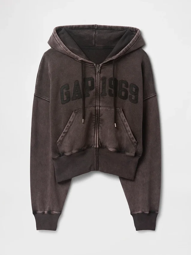 Sudadera con capucha, cremallera y corte en cuña Vintagesoft