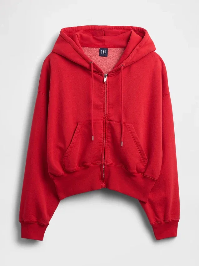 Sudadera con capucha, cremallera y corte en cuña Vintagesoft