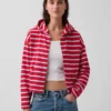 Sudadera con capucha, cremallera y rayas oversize de felpa de toalla