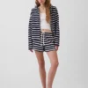 Sudadera con capucha, cremallera y rayas oversize de felpa de toalla