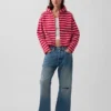 Sudadera con capucha, cremallera y rayas oversize de felpa de toalla