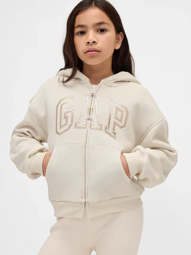 Sudadera con capucha para niños con logo gráfico y forro de sherpa