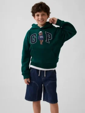 Sudadera con capucha para niños Vintagesoft de corte holgado con el logotipo del oso Brannan