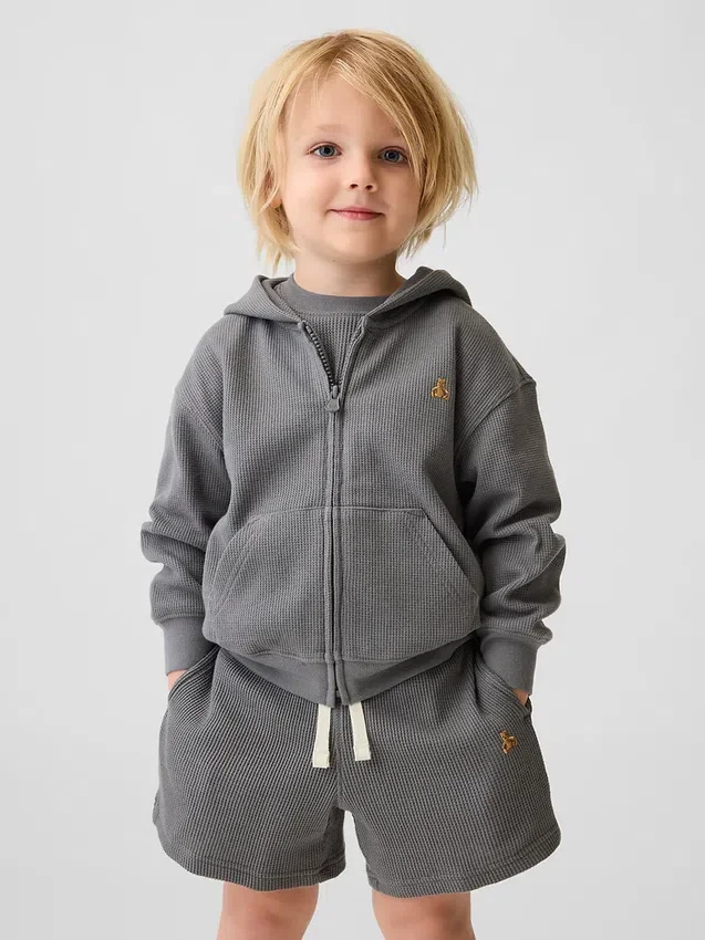 Sudadera con capucha y cremallera completa de punto waffle para bebés y niños