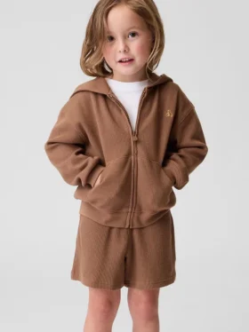 Sudadera con capucha y cremallera completa de punto waffle para bebés y niños