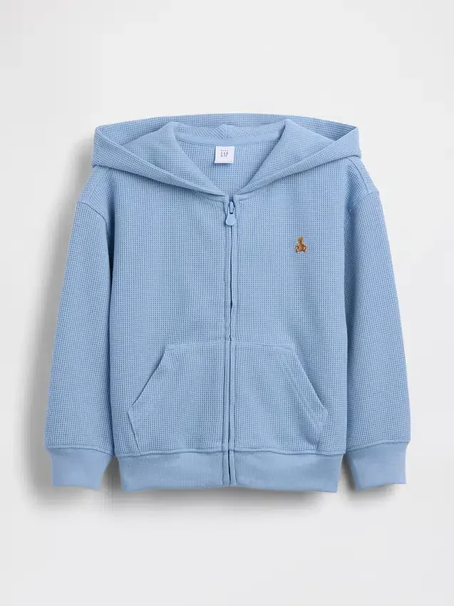 Sudadera con capucha y cremallera completa de punto waffle para bebés y niños