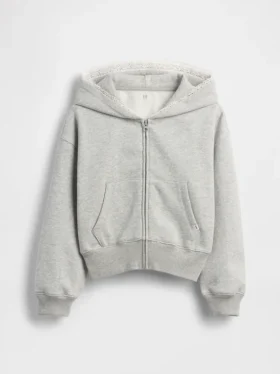 Sudadera con capucha y cremallera completa para niños Vintagesoft, de corte holgado y con ribete de encaje