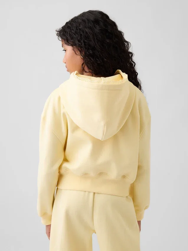 Sudadera con capucha y cremallera completa para niños Vintagesoft, de corte holgado y con ribete de encaje